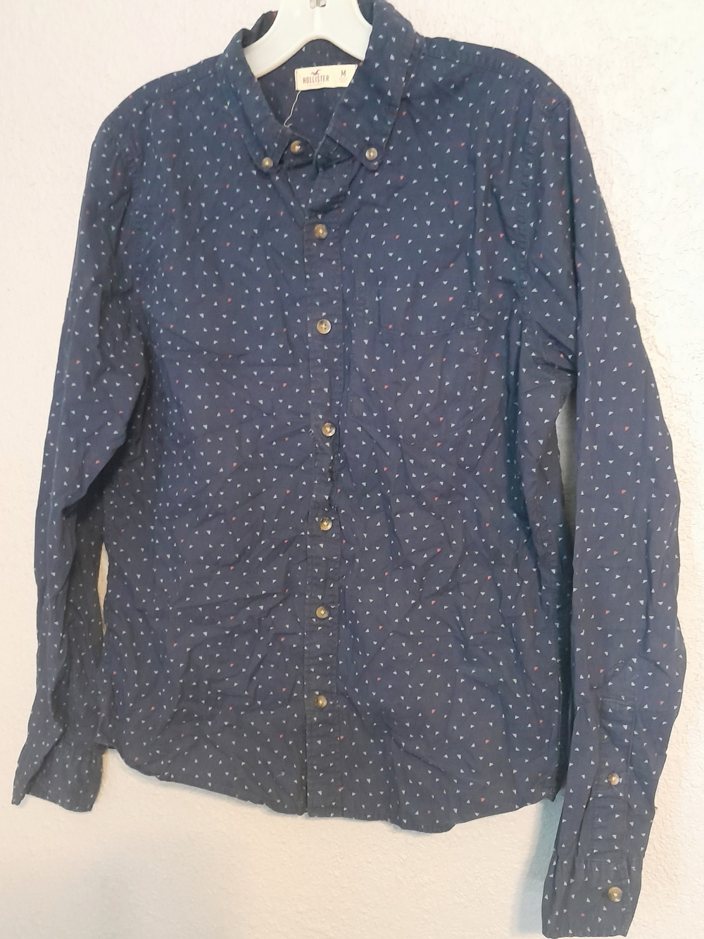 Hollister Navy Button-Down Shirt with Micro Tri-Print